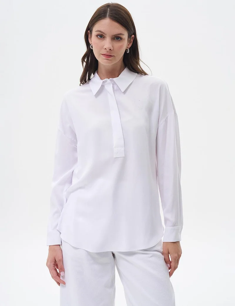 Kayra Half Placket Viscose Shirt Optical White