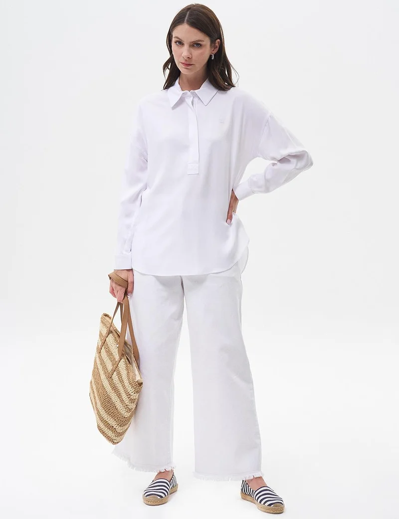 Kayra Half Placket Viscose Shirt Optical White