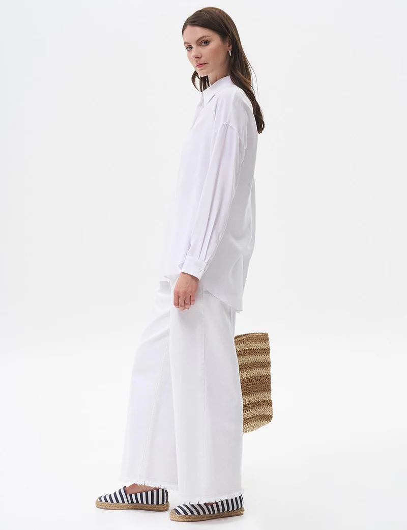 Kayra Half Placket Viscose Shirt Optical White