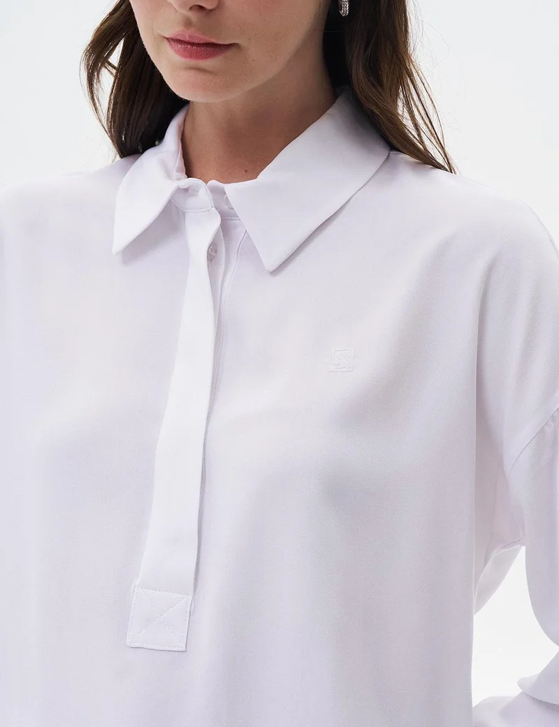 Kayra Half Placket Viscose Shirt Optical White