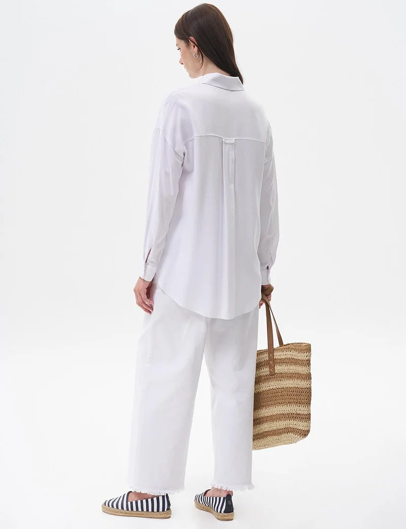 Kayra Half Placket Viscose Shirt Optical White