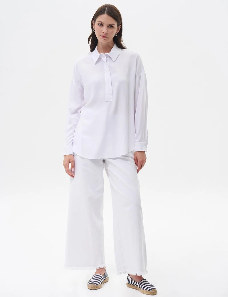 Kayra Half Placket Viscose Shirt Optical White