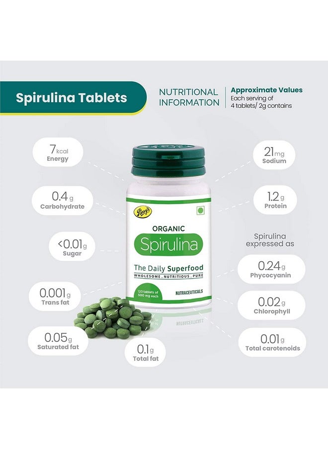 Parry's Wellness Organic Spirulina Tablets - Most Bio-Available Protein & Nutri-Dense Superfood | Immunity And Health Supplement | Metabolism Booster | 100% Vegan | 120 Tablets (500Mg Each)  - Image 3