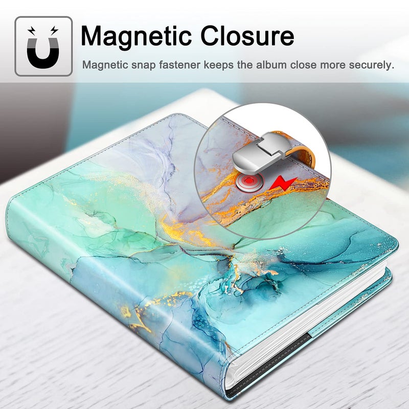 فينتي Fintie Photo Album 4x6 Photos - 112 Photo Premium Vegan Leather Cover مع Snap Fastener Portable Wallet Photo Albums Emerald Marble - Image 5