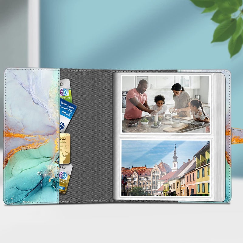 فينتي Fintie Photo Album 4x6 Photos - 112 Photo Premium Vegan Leather Cover مع Snap Fastener Portable Wallet Photo Albums Emerald Marble - Image 2