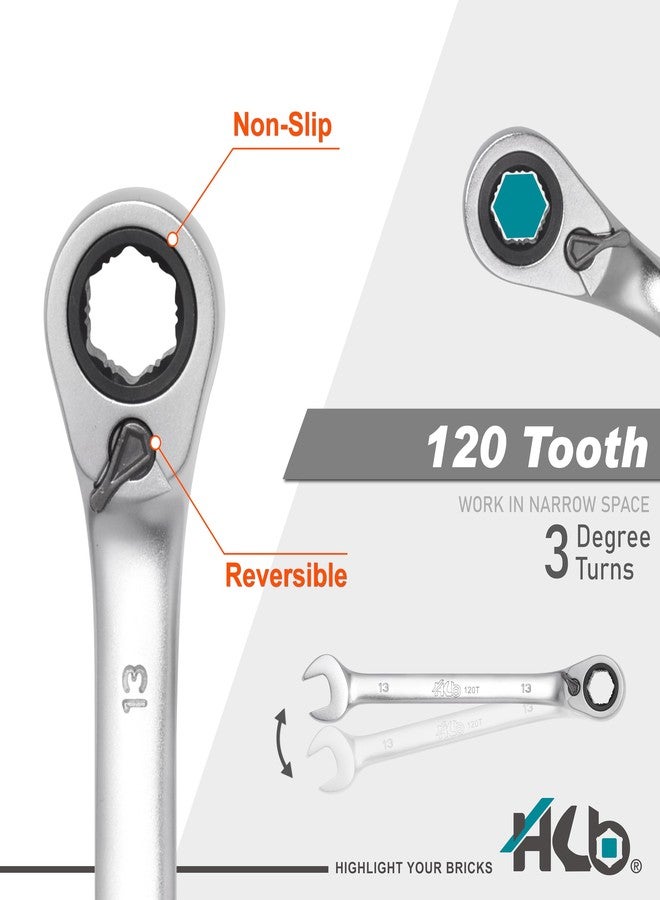 HB 13mm Ratchet Wrench WGR013-U | 120-Tooth Non-Slip Reversible Metric Spanner 3° Arc Swing | Patented Grip Plus Rounded Bolt Remover | Chrome Vanadium Steel Micro-Chrome Finish | Made in Taiwan - Image 3