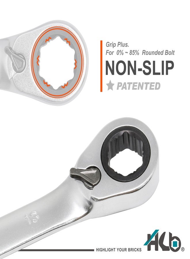 HB 13mm Ratchet Wrench WGR013-U | 120-Tooth Non-Slip Reversible Metric Spanner 3° Arc Swing | Patented Grip Plus Rounded Bolt Remover | Chrome Vanadium Steel Micro-Chrome Finish | Made in Taiwan - Image 5