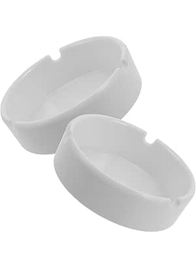 White Melamine Ashtray Set of 2 Deep Round Drop Resistant Indoor Tabletop Smoking Accessory - Image 1