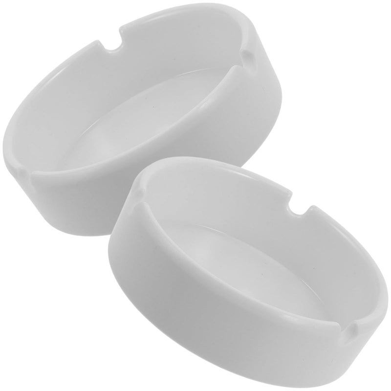 White Melamine Ashtray Set of 2 Deep Round Drop Resistant Indoor Tabletop Smoking Accessory - Image 2