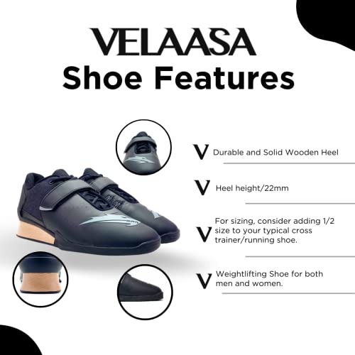 VELAASA Strake | Olympic Weightlifting Shoes | Men and Womens Heavy Lifting Shoes | Cross Training | Powerlifting Apparel | Shoes for Squats | Lifting Gear | Black - 9.5 M / 11.0 W - Image 2