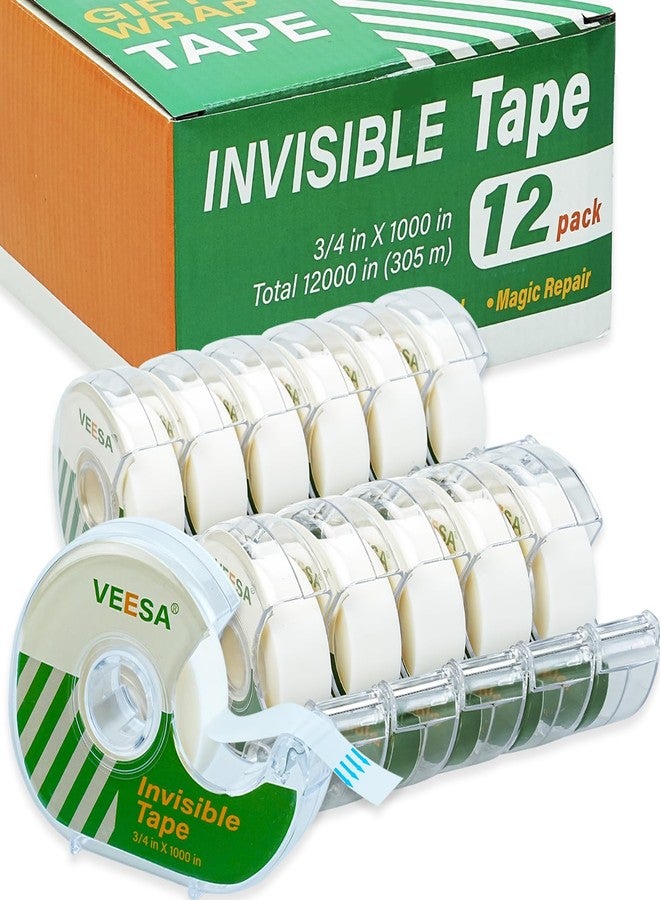 VEESA Invisible Tape, 12 Dispensered Rolls, 3/4 x1000 Inches, Matte Finish, Gift Wrapping Tape for Label & Mend, Classroom, Office, Back to School Supplies - Image 1