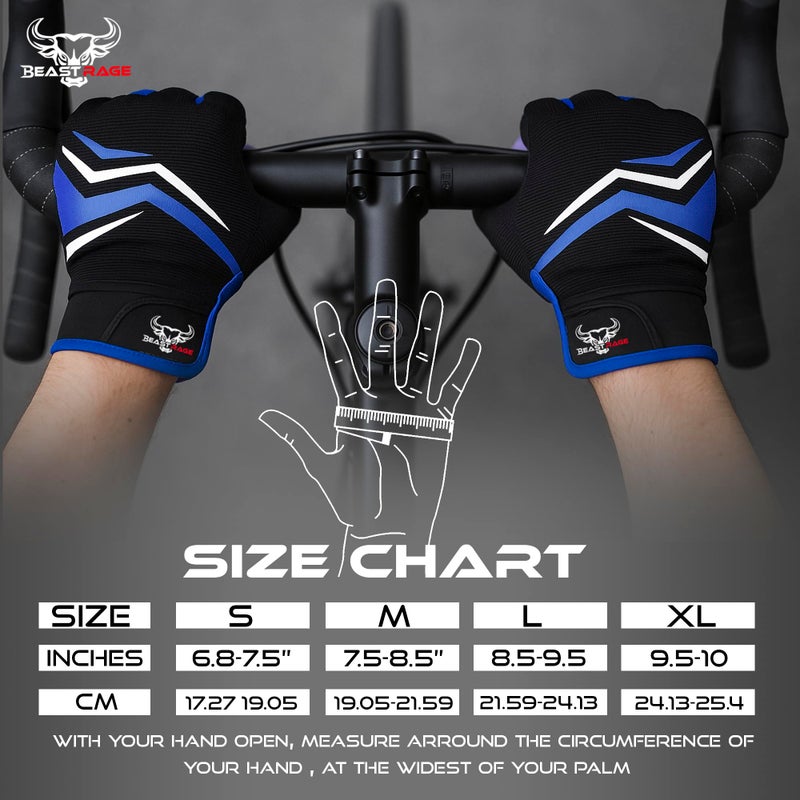 BEAST RAGE Full Finger Cycling Gloves with Padding for Men Women, Anti-Slip, Shock Absorbing, Breathable, Touchscreen Mountain Bike Gloves for BMX, MTB Riding, Road Racing, Bicycle (Blue, M) - Image 5