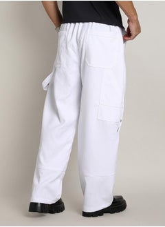 Campus Sutra Men's Chalk White Relaxed-Panel Cargo Trousers  - Image 5