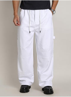 Campus Sutra Men's Chalk White Relaxed-Panel Cargo Trousers  - Image 2