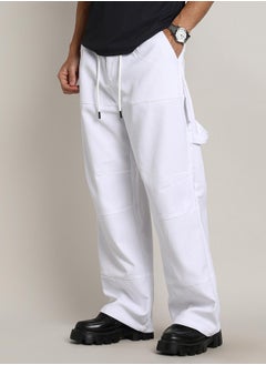 Campus Sutra Men's Chalk White Relaxed-Panel Cargo Trousers  - Image 1
