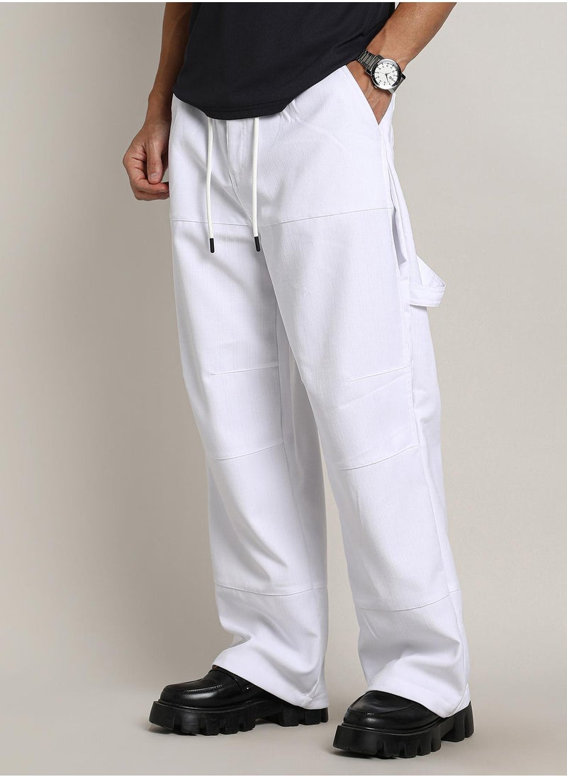 Campus Sutra Men's Chalk White Relaxed-Panel Cargo Trousers  - Image 1