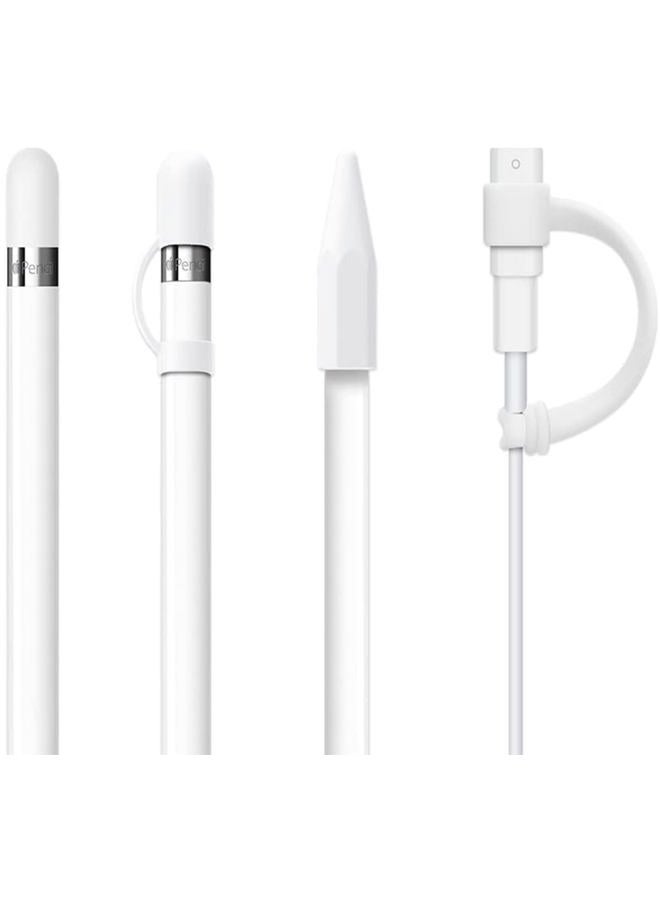 siduater [4 عبوات] ملحقات حماية سيليكون لجهاز Apple Pencil الجيل الأول، تشمل 1 بديل لغطاء Apple Pencil، حامل غطاء Apple Pencil، غطاء طرف Apple Pencil، حبل موصل - أبيض - Image 1