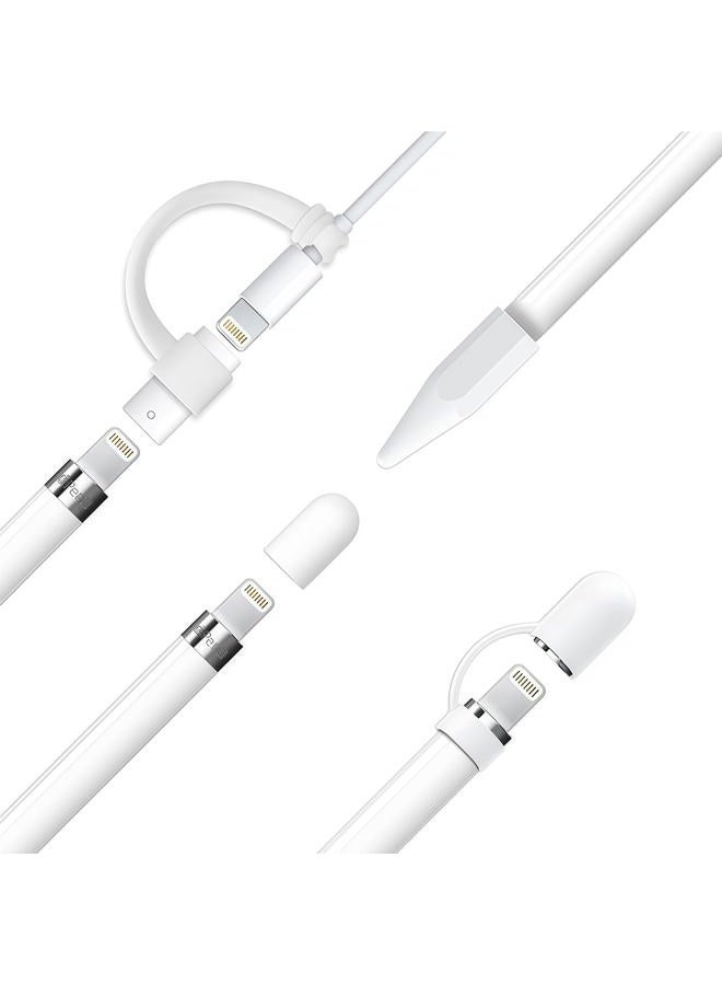 siduater [4 عبوات] ملحقات حماية سيليكون لجهاز Apple Pencil الجيل الأول، تشمل 1 بديل لغطاء Apple Pencil، حامل غطاء Apple Pencil، غطاء طرف Apple Pencil، حبل موصل - أبيض - Image 3