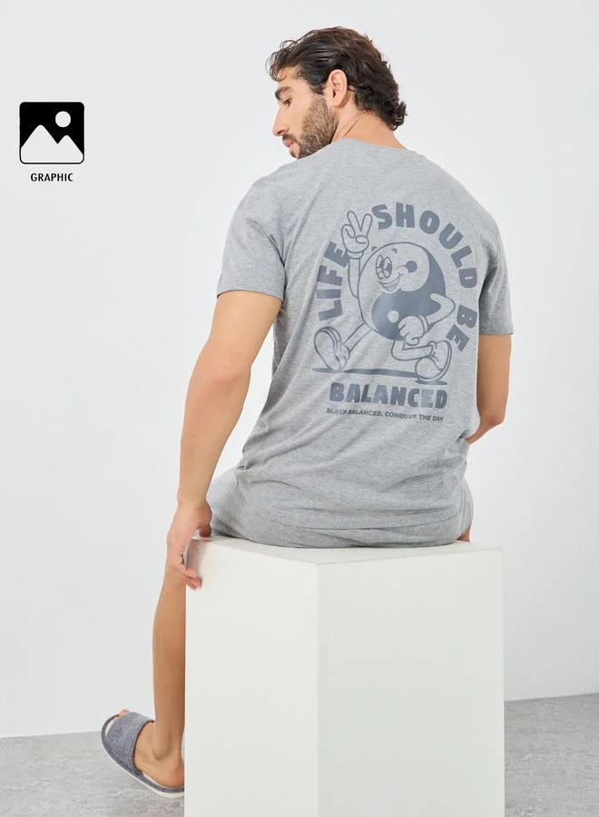 Styli Styli Graphic Back Print T-Shirt and Shorts Pyjama Set