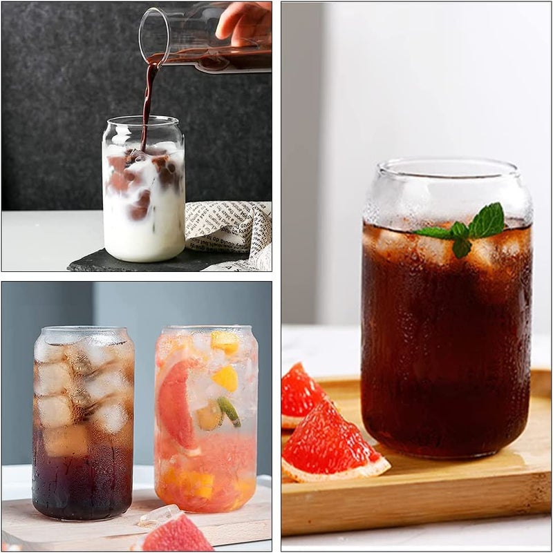 KEXES Glass Can with Glass Straw Office Traveling Milk Soda Chocolate Beverage Mocha Espresso Cappuccino Shake Fruit Juice Mug 500ML Set of 2 - Image 2