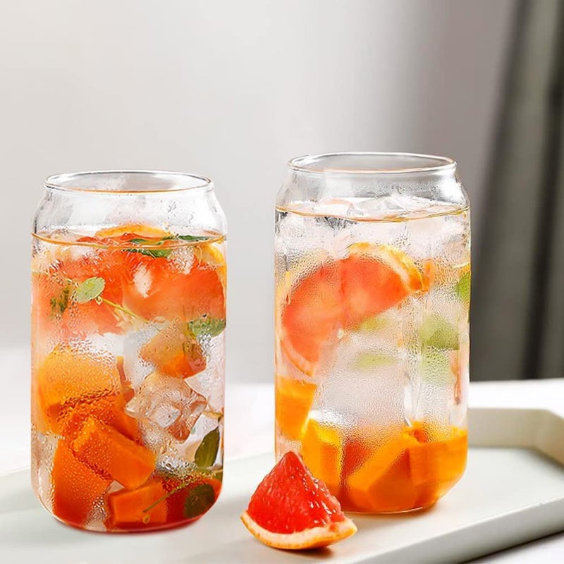 KEXES Glass Can with Glass Straw Office Traveling Milk Soda Chocolate Beverage Mocha Espresso Cappuccino Shake Fruit Juice Mug 500ML Set of 2 - Image 5