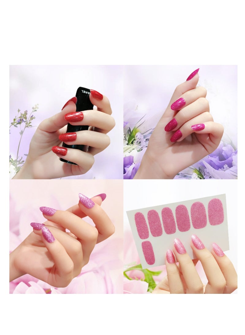 16 Sheets Glitter Nail Wraps Polish Stickers Self Adhesive Design Decals Strips in Solid Colors with 2 Pieces File for Women Girls DIY Manicure Decoration - Image 4