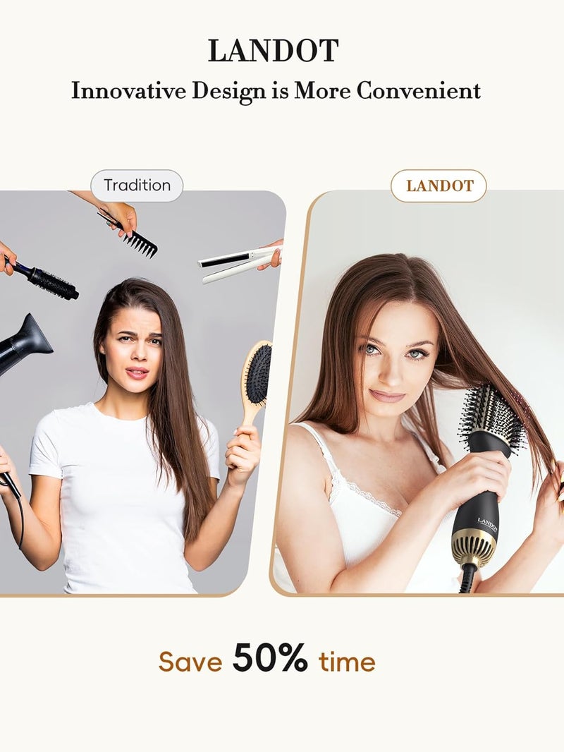 LANDOT Hair Dryer Brush Hot Air Blow Dry Brush - 3 in 1 Negative Ionic Hairdryer Blowout Brush for Salon Style, Smooth, Frizz-Free Results - 60mm Barrel fit All Hair Types Drying Straightening Volumizing - Image 2