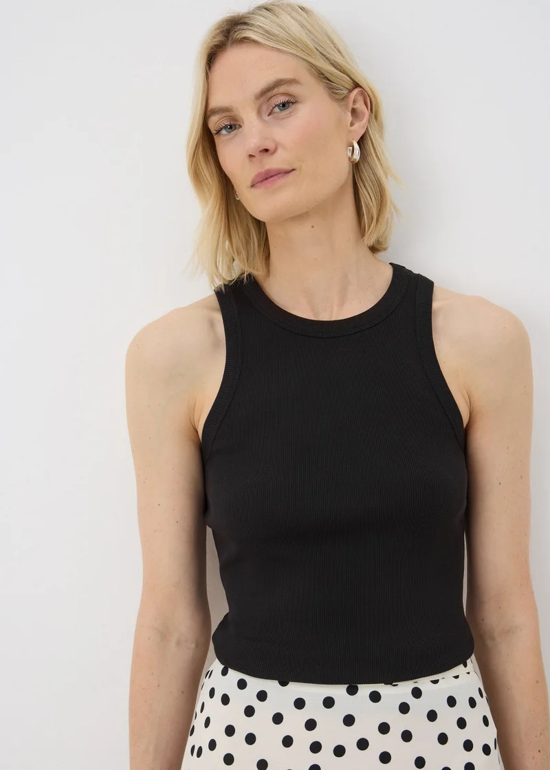 Matalan Black Ribbed High Neck Racer Back Vest Top