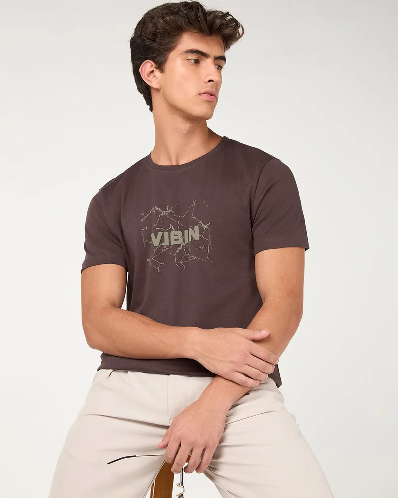 بيواكوف Men's Chicory Coffee Brown Vibin Typography T-shirt