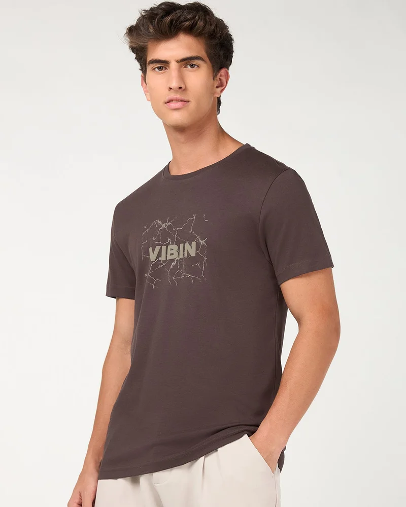 Men's Chicory Coffee Brown Vibin Typography T-shirt