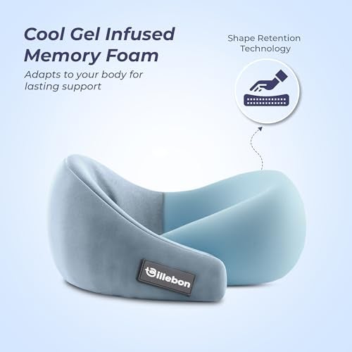 Billebon Gel Infused Memory Foam Neck Pillow, Travel Pillow with Adjustable Velcro Straps, Neck Pillow for Travelling & Flight Travel, Ergonomic Support for Comfort & Pain Relief(Grey Combo) - Image 2
