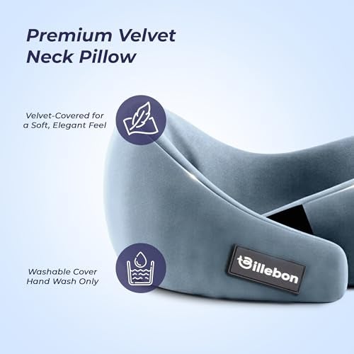 Billebon Gel Infused Memory Foam Neck Pillow, Travel Pillow with Adjustable Velcro Straps, Neck Pillow for Travelling & Flight Travel, Ergonomic Support for Comfort & Pain Relief(Grey Combo) - Image 3