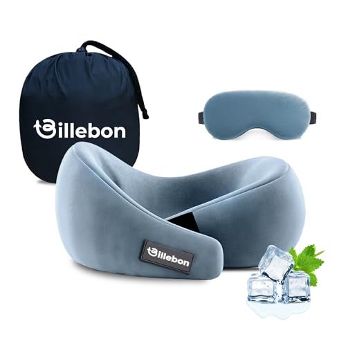 Billebon Gel Infused Memory Foam Neck Pillow, Travel Pillow with Adjustable Velcro Straps, Neck Pillow for Travelling & Flight Travel, Ergonomic Support for Comfort & Pain Relief(Grey Combo) - Image 1