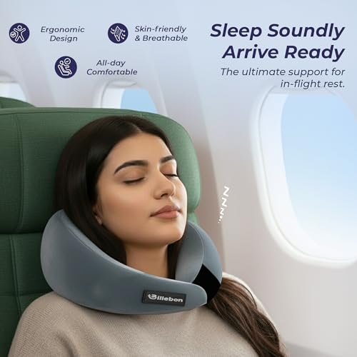 Billebon Gel Infused Memory Foam Neck Pillow, Travel Pillow with Adjustable Velcro Straps, Neck Pillow for Travelling & Flight Travel, Ergonomic Support for Comfort & Pain Relief(Grey Combo) - Image 4