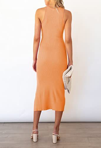 Pink Queen Women's Sexy Cutout Midi Dress Crew Neck Sleeveless Party Cocktail Ribbed Bodycon Dresses Orange S - Image 5