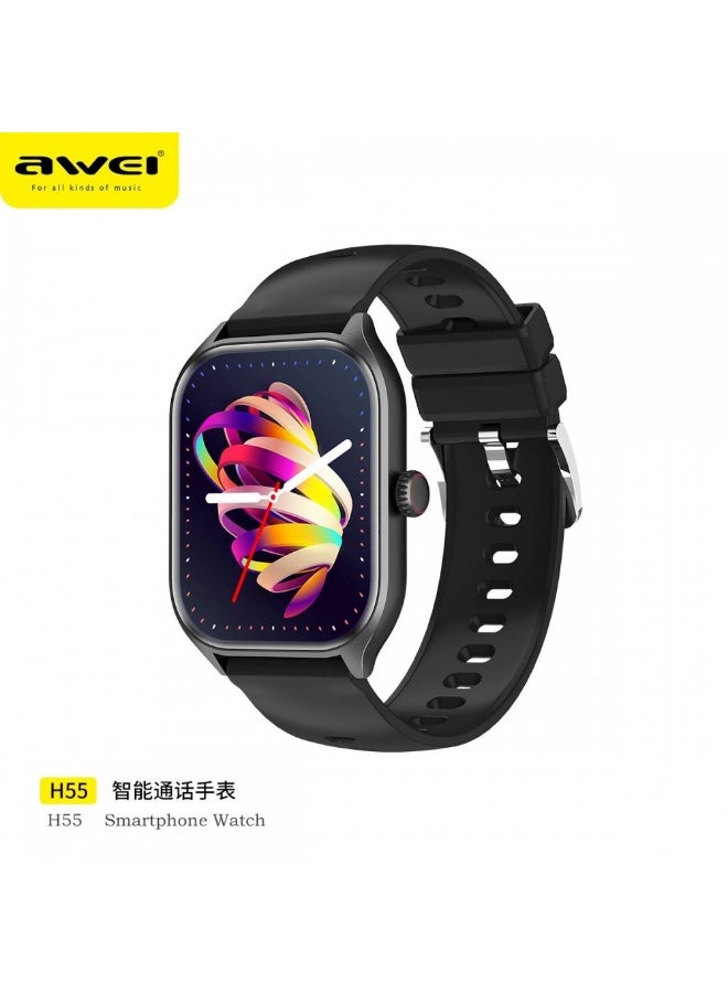 أوي ساعة ذكية متعددة الوظائف Awei H55 (رجال/نساء) سوار رياضي للياقة البدنية متوافق مع نظامي Android وiOS - أسود - Image 1