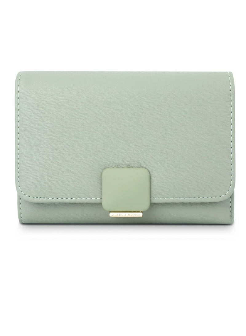 SYOSI Small Wallet for Women TERRIFI Ladies Small Compact Ins Style PU Leather RFID Blocking Tri folded Envelope Wallets Credit Card Holder Organizer with Zipper Pocket Mini Lady Purse Green - Image 1
