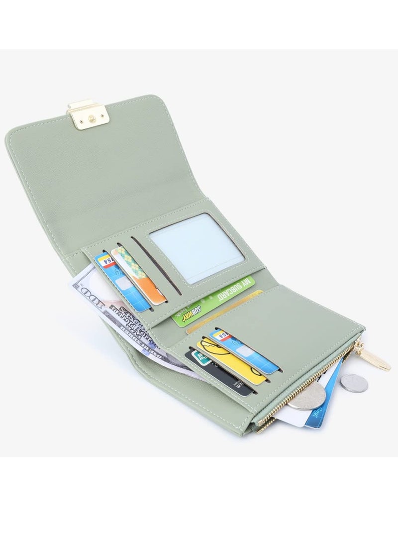 SYOSI Small Wallet for Women TERRIFI Ladies Small Compact Ins Style PU Leather RFID Blocking Tri folded Envelope Wallets Credit Card Holder Organizer with Zipper Pocket Mini Lady Purse Green - Image 4