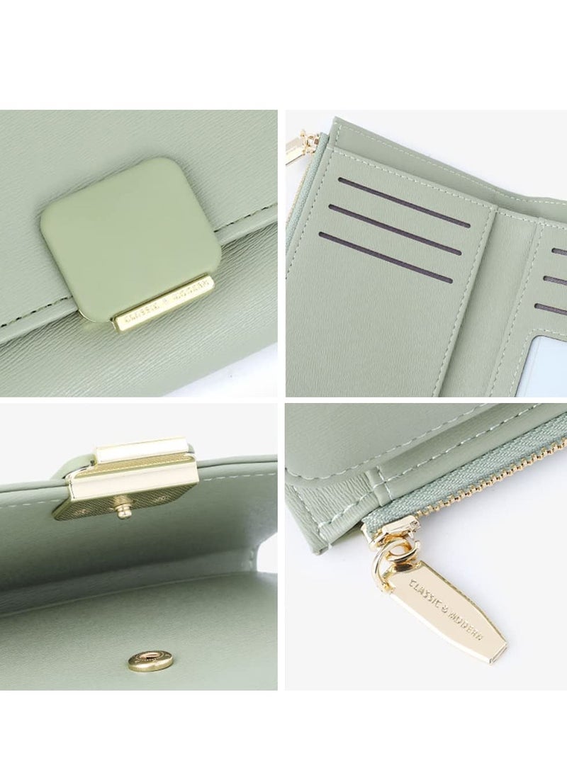 SYOSI Small Wallet for Women TERRIFI Ladies Small Compact Ins Style PU Leather RFID Blocking Tri folded Envelope Wallets Credit Card Holder Organizer with Zipper Pocket Mini Lady Purse Green - Image 5
