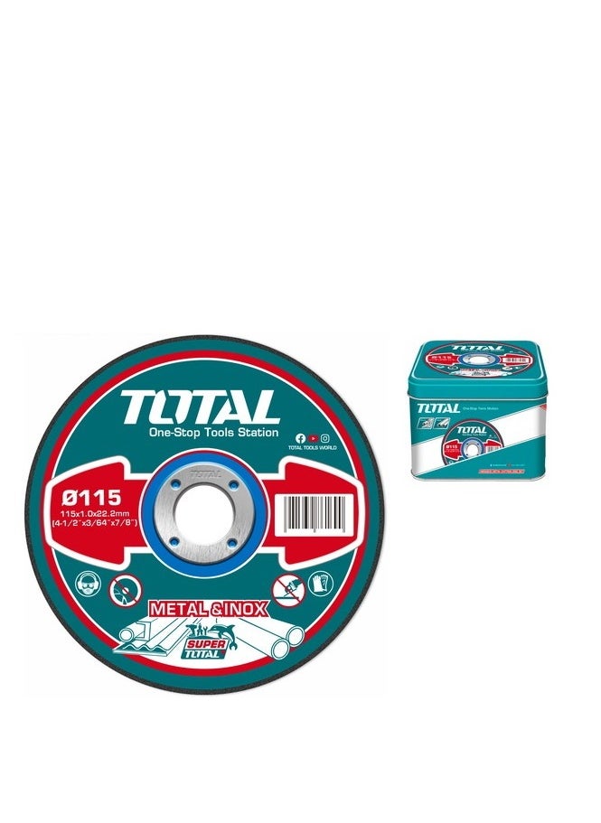 TOTAL TOTAL 115mm Abrasive Metal Cutting Disc Set (100pcs) for Metal & Inox, 1mm Thickness, Flat Centre, Max 13300 RPM – Includes Metal Storage Box  - Image 3
