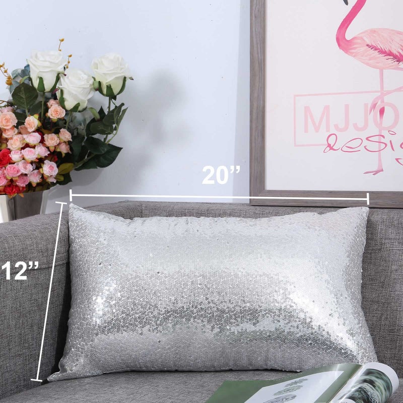 Poise3EHome 12x20inches Silver Throw Pillow Covers Sequin Decorative Pillow Cases for Couch  Bed  Living Room  Christmas (Silver  1PCS) - Image 5