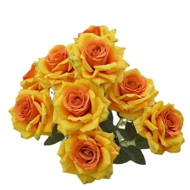 Bluejw 9-Head Burnt Orange Autumnal Silk Dried Flower Roses Bouquet – Realistic Dried Plants Arrangement for Wedding, Thanksgiving, Mother's Day, New Year & Home Party Decor - Image 1
