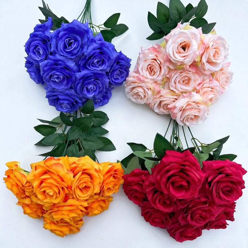 Bluejw 9-Head Burnt Orange Autumnal Silk Dried Flower Roses Bouquet – Realistic Dried Plants Arrangement for Wedding, Thanksgiving, Mother's Day, New Year & Home Party Decor - Image 3