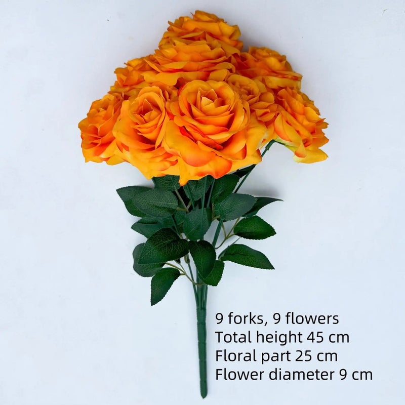 Bluejw 9-Head Burnt Orange Autumnal Silk Dried Flower Roses Bouquet – Realistic Dried Plants Arrangement for Wedding, Thanksgiving, Mother's Day, New Year & Home Party Decor - Image 4