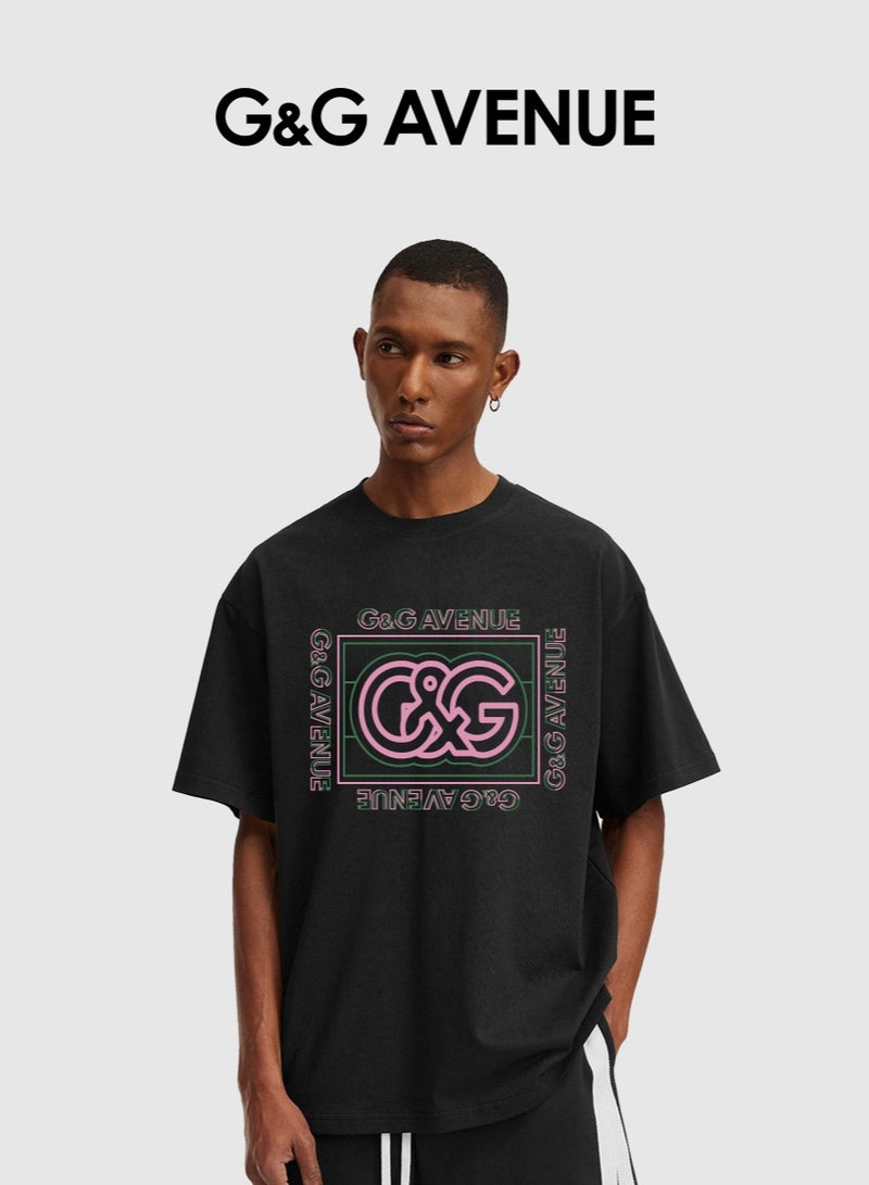 G&G AVENUE Men's cotton men's fashion top black round neck retro plain casual vacation T-shirt summer gym fitness sports T-shirt comfortable short sleeved football team top Oversized  - Image 1