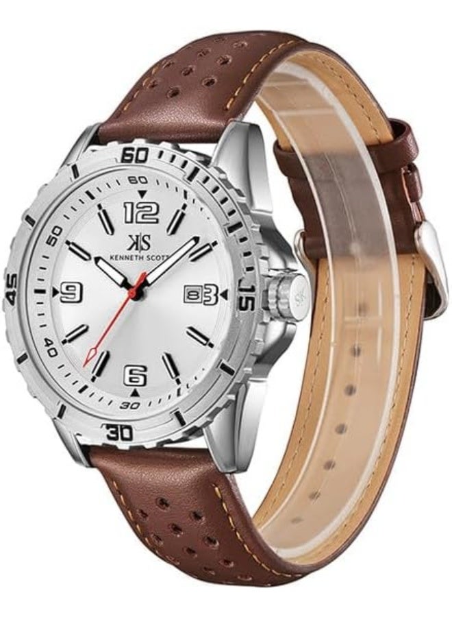 كينيث سكوت ساعة كينيث سكوت للرجال بحركة سييكو ، مينا تناظري وسوار جلدي - بني - Image 2