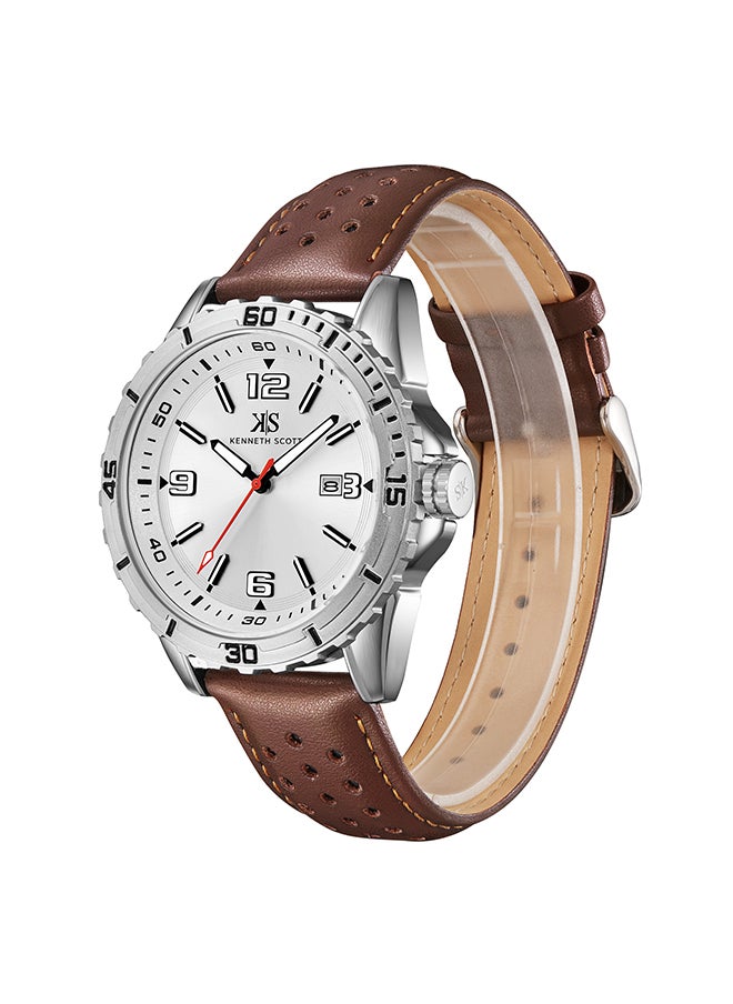 KENNETH SCOTT Men's Leather  Analog Watch K24022-SLDW - 43 mm  - Image 3