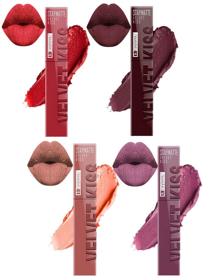 كرايونز أحمر شفاه سائل مطفي من كرايونز فيلفيت كيس للنساء | ثبات يدوم 12 ساعة | لون غني وكثيف | مقاوم للتلطخ والانتقال | عبوة كومبو | أحمر قرمزي، عنابي محروق، بيج شفاف، أوركيد لوف، 3.5 مل لكل لون - عبوة من 4 قطع - Image 2