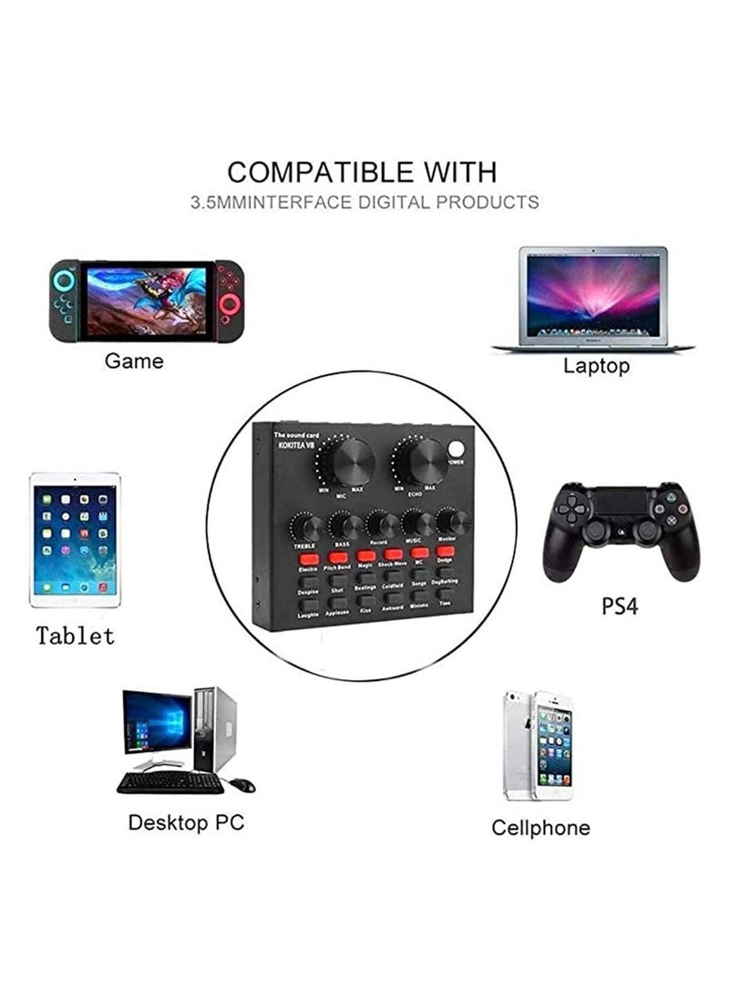 Generic - Sound Card, V8 Live Sound Card Voice Changer with Effects,Multifunctional Sound Card Live Sound Card, Microphone, Computer, Mobile Phone, Ipad, Ps4 Voice Changer, a Variety of Funny Sound Effects - Image 1