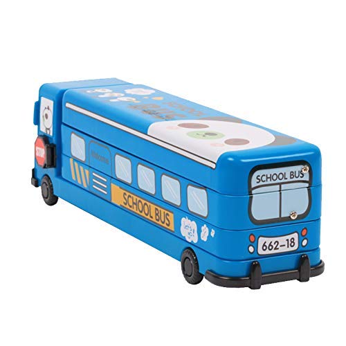 SillyMe School Bus Shaped Pencil Box for Kids with Wheels and Sharpener (Metal) - Blue - Image 4